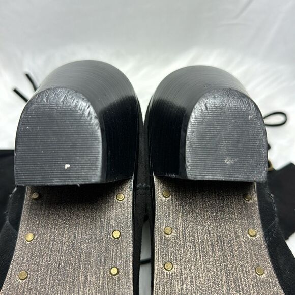 Sam Edelman Louie Black Suede Heeled Fringe Booties Sz 8 - Picture 8 of 8